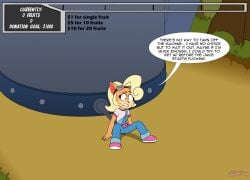 4_fingers activision anal anal_sex anthro bandicoot bodily_fluids coco_bandicoot comic counter crash_(series) donation_drive female fingers forest hi_res jungle machine mammal marsupial nervous object_insertion ohdeeriemay penetration plant sitting sitting_on_ground solo speech_bubble sweat sweatdrop tree