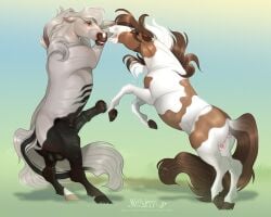 anatomically_correct anatomically_correct_genitalia animal_genitalia animal_penis animal_vulva anus balls bryan_(huskii-s) digital_drawing_(artwork) digital_media_(artwork) duo equid equine equine_genitalia erection female feral genitals hair hi_res hooves horse huskii-s looking_at_another male male/female mammal mane on_hind_legs open_mouth penis pussy quadruped simple_background tail vulva