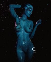 1girls 3d alien asari bioware blue_skin breasts female giorgio_rendering liara_t'soni mass_effect nipples pussy solo