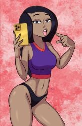 2d busty cheerleader cheerleader_uniform disney disney_channel female female_focus female_only hourglass_figure jumpdriiver kim_possible marcella_(kim_possible) phone selfie tagme wide_hips