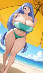 ai_generated beach bikini blue_eyes curvy_figure gigantic_breasts hadou_nejire huge_breasts long_hair my_hero_academia nejire_hado purple_hair smile thick_thighs