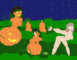 body_modification breasts female femsub halloween identity_death jack-o'-lantern large_breasts mental_transformation mid-transformation mind_control plant_girl plant_transformation pumpkin pumpkin_girl pumpkin_head transformation transformation_sequence