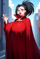 ai_generated bimbo bimbo_lips bimbofication blush body_covered boku_no_hero_academia breast choker cloak cloak_only collarbone female hiding huge_breasts lipstick massive_breasts momo_yaoyorozu mostly_clothed my_hero_academia nervous nervous_expression nervous_smile nervous_sweat novelai outdoors smile solo solo_female solo_focus sweat tgm101_(artist) walking waving yaoyorozu_momo