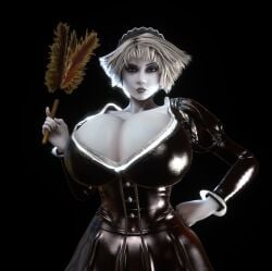 1girls 3d 3d_(artwork) alternate_breast_size boob_window breasts breasts_bigger_than_head chiana cleavage cleavage_window clothed clothed_female duster farscape female female_only front_view gigantic_breasts grey_skin grey_skinned_female hourglass_figure huge_breasts looking_at_viewer maid maid_outfit maid_uniform slim_waist small_waist solo solo_female thick_thighs thighs thin_waist vaako wide_hips