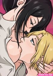 2girls annie_leonhardt asian asian_female attack_on_titan black_hair black_hair_female blonde_female blonde_hair blonde_hair_female breast_sucking breasts female female_only lesbian lesbians mikannie mikasa_ackerman multiple_girls nude nude_female shingeki_no_kyojin tagme valk_yrian yuri
