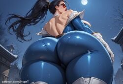 ai_generated alternate_version_at_source big_breasts black_hair bodysuit breasts fat_ass female glasses hypet latex_suit league_of_legends long_hair low-angle_view red_glasses shiny shiny_skin suit tagme thick thick_ass thick_legs thick_thighs thighs vayne wide_hips