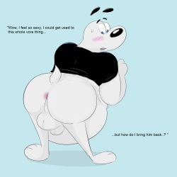 anthro anus ass backsack balls belly big_belly big_butt blush bodily_fluids canid canine canis clothed clothing da~blueguy domestic_dog dudley_puppy genitals male male_pred mammal nickelodeon pantsless penis solo solo_focus sweat t.u.f.f._puppy vore