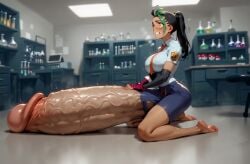 ai_generated blacklight9699 breast_expansion futanari huge_breasts huge_cock hyper_penis nemona_(pokemon) penis_expansion