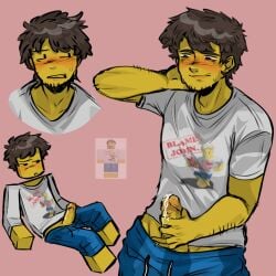 1boy blush cum forsaken_(roblox) jerking_off roblox robloxian shedletsky shedletsky_ shedletsky_(forsaken) solo_male tagme yellow_skin
