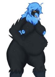anonymous_artist bird black_body black_fur blue_hair breasts female furry martlet_(zenith_form) pregnant unbirthing undertale_yellow
