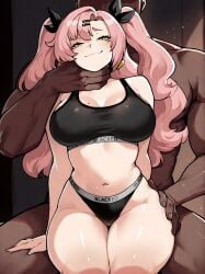 1boy 1boy1girl 1female 1girls 1male ai ai_assisted ai_generated big_ass big_breasts black_ribbon blacked blacked_clothing blackedcommiss1 breasts clothed clothed_female_nude_male clothing dark-skinned_male dark_skin duo duo_focus ear_ring earrings faceless_character faceless_male female green_eyes hair hair_ornament hair_ribbon hoyoverse imminent_interracial imminent_sex interracial large_ass large_breasts looking_at_viewer nicole_demara pink_hair size_difference smile smiling smiling_at_viewer smirk smirking smug smug_face voluptuous voluptuous_female zenless_zone_zero