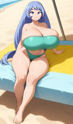 ai_generated beach bikini blue_eyes curvy_figure gigantic_breasts hadou_nejire huge_breasts long_hair my_hero_academia nejire_hado purple_hair smile thick_thighs