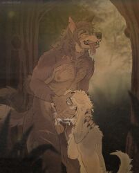 anthro astrayd0g bird_dog bloodhound bodily_fluids body_hair canid canine canis claws cocker_spaniel cum domestic_dog drooling duo fellatio female forest genital_fluids hasil_(astrayd0g) hi_res hunting_dog male male/female mammal mythological_canine mythological_creature mythology oral penile penis plant rough_sex saliva scent_hound sex spaniel tree werecanid werecanine werecreature werewolf