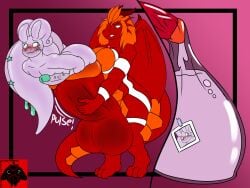2025 2_horns blush blush_lines cherryterror cock_vore condom condom_disposal cum_disposal digestion dragon duo duo_focus english_text female filled_condom generation_6_pokemon genitals goo_creature goodra group hi_res horn intersex larger_female looking_at_another male mythological_creature mythological_scalie mythology nintendo penile penis penis_size_difference pokemon pokemon_(species) scalie sexual_barrier_device simple_background size_difference slime smaller_male text unwilling_prey vore wings