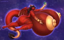 absurd_res anthro big_breasts breasts dragon earth female hi_res horn huge_breasts hyper hyper_breasts lavochnica macro mythological_creature mythological_scalie mythology planet scalie solo space