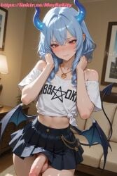 1boy ai_generated balls demon femboy horn otoko_no_ko penis skirt solo tail trap yaoi