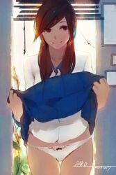 brown_hair hu_dako lifting_skirt panties white_panties
