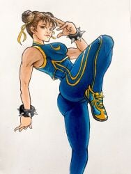 ass blingjaggy booty chun-li chun-li_(fortnite) crotch leggings tight_clothing traditional_art traditional_media traditional_media_(artwork)