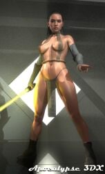 1girls 3d apocalypse3dx artist_name full_body lightsaber loincloth revealing_clothes rey star_wars weapon