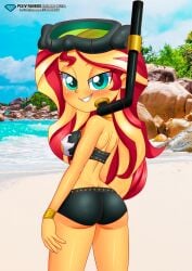 1girls ass bbmbbf beach blush diamond_level equestria_girls female female_only friendship_is_magic hasbro looking_at_viewer my_little_pony palcomix pietros_secret_club solo sunset_shimmer teeth