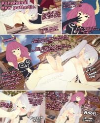 aura_(sousou_no_frieren) bad_end barking crawling defeated_heroine demon_girl demon_horns feet_on_face foot_fetish frieren frieren_beyond_journey's_end humiliation jinxedjaykk laughing licking_boot licking_feet mind_break red_hair slave slavegirl sniffing_feet white_hair
