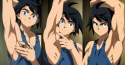 ai_art ai_assisted ai_generated armpit armpit_fetish armpit_focus armpit_sweat blue_tank_top collage fetish gay gundam_tekketsu_no_orphans male male_only mikazuki_augus showing_armpit showing_armpits solo_male sweat sweatdrop sweating sweaty