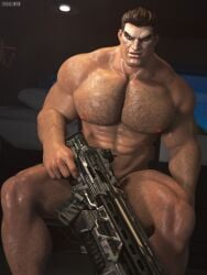 3d 3d_model bedroom big_chest big_nipples buff_male erect_nipples face_paint fully_naked fully_naked_male fully_nude fully_nude_male hairy_chest hidden_genitalia looking_at_viewer male male_only marvel marvel_rivals muscles naked naked_male no_visible_genitalia nude nude_male patreon_reward punisher punisher_(marvel_rivals) seated six_pack solo_male weapon weapon_on_hand zireael zireaelwow