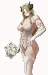 1girls bigger_female bride creamkb female garter_belt girlfriend large_breasts leotard light-skinned_female mature mature_female milf muscular muscular_abs muscular_female original_character rose roses solo tall_female tall_girl taller_girl tomboy tomboy_milf wedding_dress