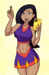 2d busty cheerleader cheerleader_uniform disney disney_channel female female_focus female_only hope_(kim_possible) hourglass_figure jumpdriiver kim_possible phone selfie tagme wide_hips
