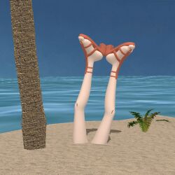 3d animated buried buried_in_sand feet foot_fetish gif heeled_sandals island legs mlgdoe nami_(one_piece) ocean one_piece palm_tree sand sandals stranded stuck stuck_headfirst xnalara xps