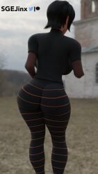 3d 3d_(artwork) abandoned_building ass ass_focus black_hair black_lips blender blender_(software) blender_cycles depth_of_field fat_ass leggings mavis_dracula patreon patreon_logo sgejinx_(artist) sleeves sony_interactive_entertainment thick_ass thick_hips thick_thighs thighs twitter watermark