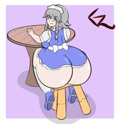 ass ass_expansion big_ass big_butt blue_eyes expansion expansion_sequence ghagalaz huge_ass maid maid_headdress maid_uniform sakuya_izayoi silver_hair sitting sitting_on_chair touhou