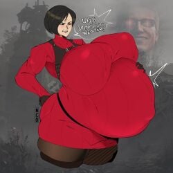 1girls ada_wong albert_wesker angry behemaid big_belly big_breasts black_hair breasts clenched_teeth cropped_legs female fetal_movement gigantic_breasts hand_on_own_stomach harness huge_ass huge_breasts pregnant resident_evil resident_evil_4 resident_evil_4_remake short_hair solo sweater sweater_dress thick_thighs yeehawt0wn