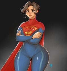 actress arms_crossed bottom_heavy brown_hair brunette cape celebrity dc dc_comics dc_extended_universe dceu kara_danvers kara_zor-el kryptonian leotard plump_lips red_cape sasha_calle short_hair skin_tight solo squeezing_breasts_together supergirl supergirl_(dceu) supergirl_(sasha_calle) supergirl_(series) superhero_costume superheroine superman_(series) the_flash_(2023) the_flash_(series) thick thighs tomphelippe wide_hips