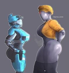 2girls alternate_ass_size alternate_breast_size armor ass atomic_heart breasts catherine-b320 clothing crossover dat_ass female_robot female_spartan_(halo) gold_jacket gynoid halo_(series) halo_reach heat helmet hips huge_ass huge_breasts kat-b320 large_ass large_breasts left_(atomic_heart) mechanical_arm power_armor prosthetic_arm robot_girl simple_background spartan_(halo) spartan_iii_(halo) spartandoodles the_twins_(atomic_heart) thick_ass thick_thighs thighhighs thighs thunder_thighs wide_hips