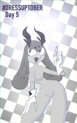 black_and_white breasts electronic_arts gloves gray_body gray_hair grey_skin horns monochrome spore spore_(game) white_gloves