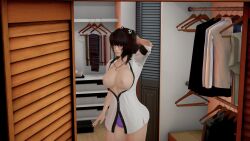 3d bedroom black_hair blue_eyes female female_focus female_only game intetsu medium_breasts my_sister_and_i necklace no_bra purple_panties sisters tortilla_dreams white_shirt