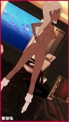 ass breakwater_ridge dark-skinned_female disney koikatsu lipstick long_hair looking_back mirage_(the_incredibles) nude pierced_nipples piercing tanned_skin the_incredibles