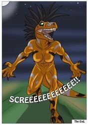 anthro comic dinosaur dromaeosaurid end_page female genitals hi_res moon night nipples nude pussy rancid_(rex_equinox) reptile rex_equinox scalie solo text theropod velociraptor