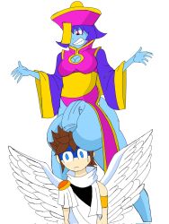 1boy 1futa angel artist_request balls big_balls big_penis capcom clothing crossover darkstalkers futanari hsien_ko jiangshi kid_icarus lei-lei lei_lei male nintendo pit_(kid_icarus) small_breasts tagme white_background