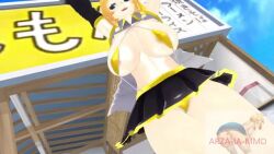 3d animated armwear arza-ia-mmd big_breasts blonde_hair blue_eyes kagamine_rin mmd revealing_clothes short_hair tagme video