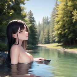 1girls ai_generated detailed_background female floating_breasts in_water lake nemus_waifu_generator pooplool relaxed sole_female solo solo_female tagme water