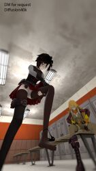 2girls 3d clothed clothing diffusion40k feet female female_focus female_only full_body fully_clothed no_shoes pale_skin panties png pussy red_eyes red_hair ruby_rose rwby sfm skirt skirt_up source_filmmaker stockings thick_thighs thighs yang_xiao_long yellow_eyes yellow_hair