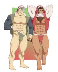 2022 2boys abs all_saints_street arm_behind_head balls bara barazoku beard biceps big_balls blush bulge christmas clothing crossover damao edd_layerex facial_hair flaccid gay hairy hairy_chest hi_res highres humanoid_pointy_ears jockstrap male male/male male_focus male_only male_pubic_hair manly monster_prom muscles muscular muscular_arms muscular_legs muscular_male muscular_thighs nipples scott_howl teeth teeth_visible tight_clothing vladimir_elliot_kirilenko werewolf wolf_tail