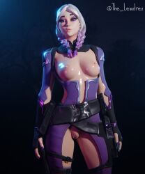 1girls 3d alternate_version_available areolae blender bottomwear breasts breasts_out clothed clothing epic_games female female_focus female_only fortnite highres lewdrex light-skinned_female light_skin medium_breasts multicolored_hair nipples no_panties pose posing presenting presenting_breasts presenting_pussy purple_eyes pussy pussy_lips pussy_peek simple_background solo solo_focus topwear torin_(fortnite) twintails two_tone_hair vagina watermark