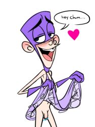 aged_up fanboy_(character) fanboy_and_chum_chum femboy flaccid hyper_eyes lingerie male nickelodeon nicktoons purple_costume purple_gloves solo toony