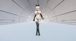 3d aged_up alternate_breast_size animated armwear blonde_hair blue_eyes bow_hairband breasts high_heels huge_breasts kagamine_rin mmd number_tattoo pointy_breasts thighhighs very_long_hair video vocaloid