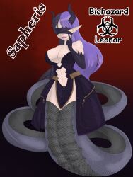 biohazardleonar chimera female lamia monster_girl purple_hair sapheris(biohazardleonar) snake_girl sole solo