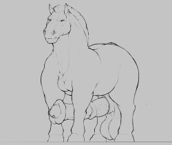 animal_genitalia animal_penis balls big_balls big_penis equid equine equine_genitalia equine_penis feral flared_penis genitals hi_res hooves huge_balls huge_cock kikapu_(artist) male mammal mane medial_ring monochrome penis saggy_balls sheath solo