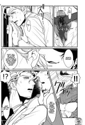 2boys beard comic cum_stain diamond_is_unbreakable doujinshi english_text gay imminent_kiss jojo's_bizarre_adventure lastcrime male male/male male_only on_train speech_bubble stained_clothes stained_underwear text train_panic_(comic) yaoi yoshikage_kira